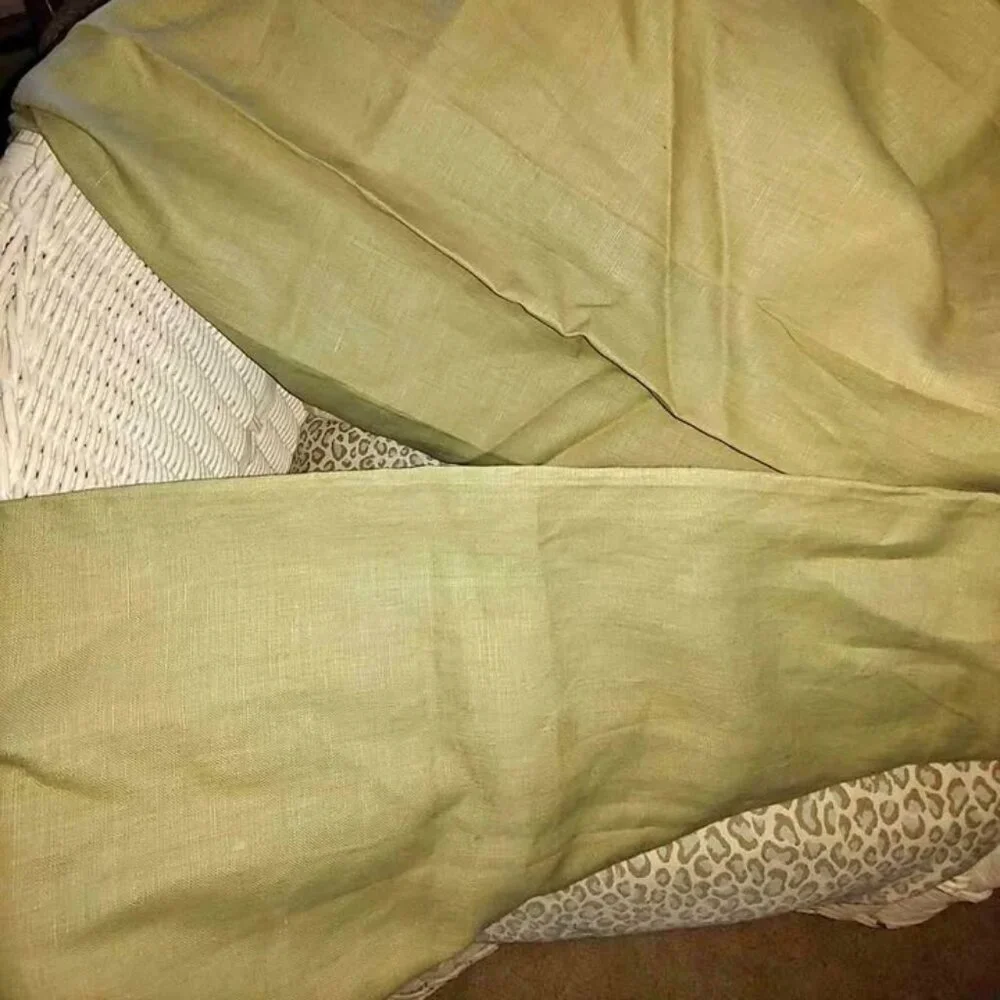Restoration Hardware Olive Green 54W x 96L Belgian Linen Sheer Drapes. Set of 2